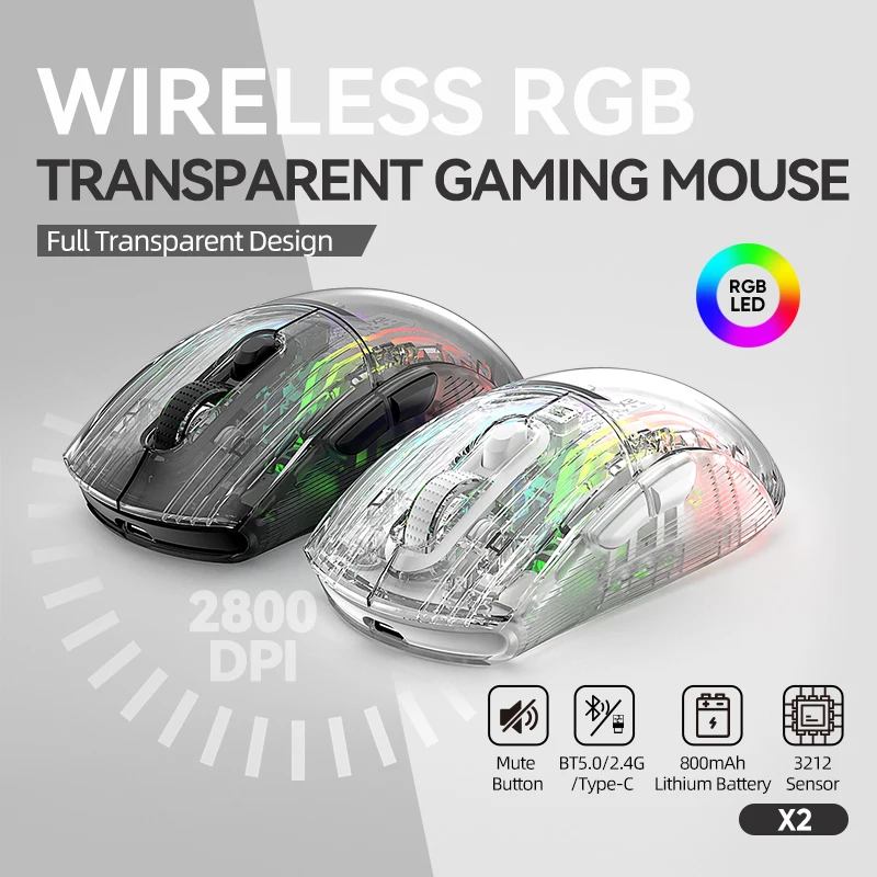

Мышь X2 прозрачная Проводная Беспроводная Bluetooth-мышь Бесшумная мышь RGB геймерская электронная мышь для соревнований офисная игровая мышь
