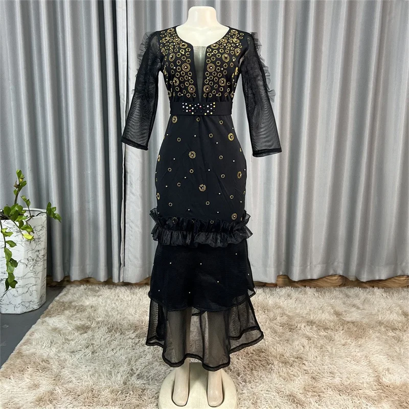 Винтажное вечернее платье Bazin в африканском стиле с высокой талией однотонное