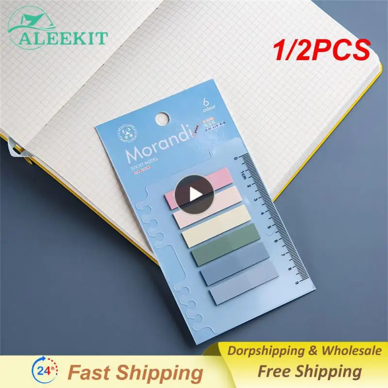 

1/2PCS New Morandi Self Adhesive Memo Pad Sticky Notes Bookmark Point It Marker Memo Sticker Paper with Ruler for Office School