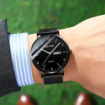 Belushi New Men's Business Quartz Watch Waterproof Luminous Leather And Mesh Strap Fashionable And Casual Other Image