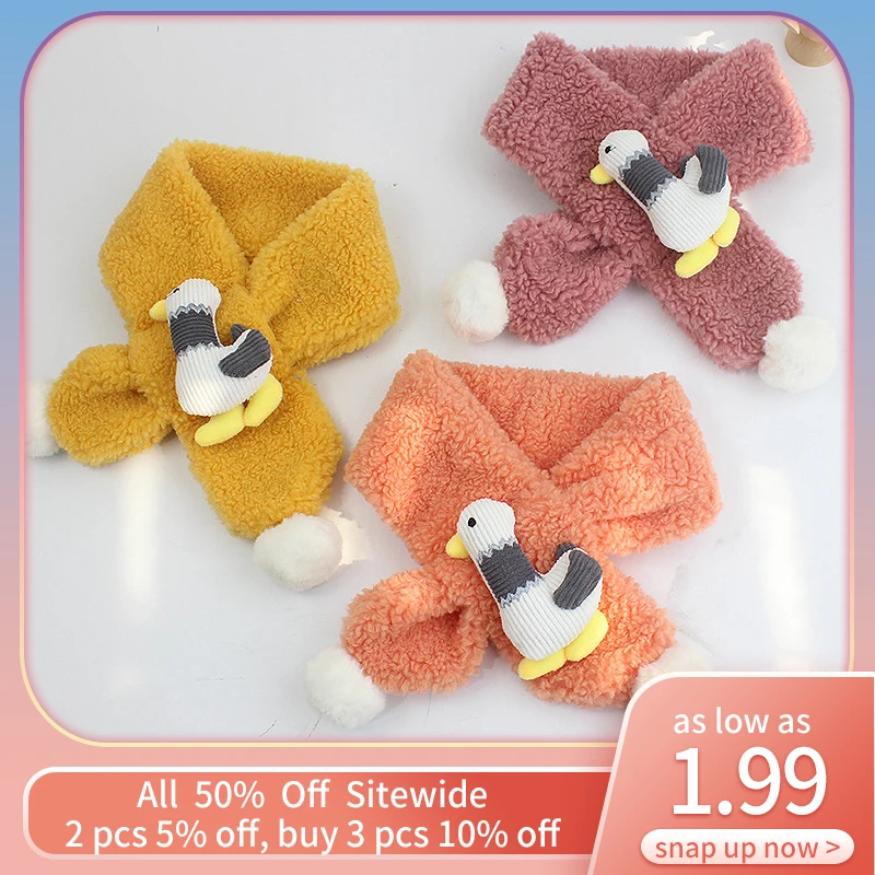 

Cartoon Duck Kids Cross Scarf Children Soft Imitation Lamb Wool Scarves Boy Girl Winter Warm Thicked Plush Neckerchief Baby Bib