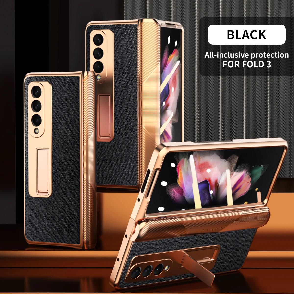 

Hinge Coverage Cross Pattern Leather Case for Samsung Galaxy Z Fold 3 2 W22 W21 5G Kickstand Shell Cover with Front Screen Glass