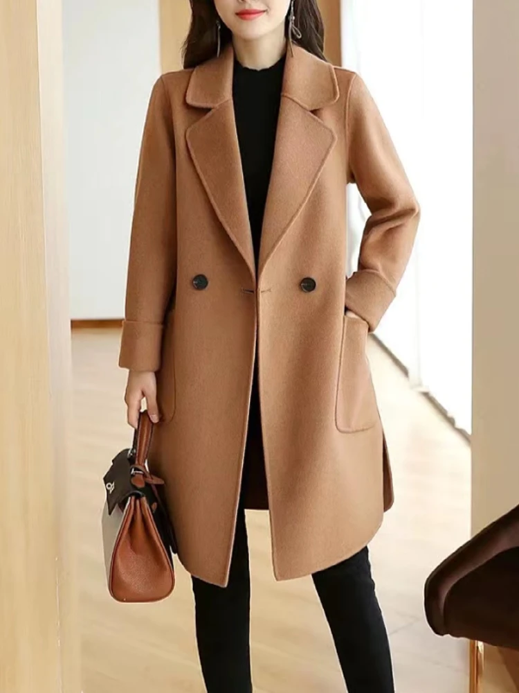 

Elegant Woolen Trench Coat Winter for Women Vintage Windbreakers Jacket Casual Loose Turn-Down Collar Oversized Cloak Overcoat