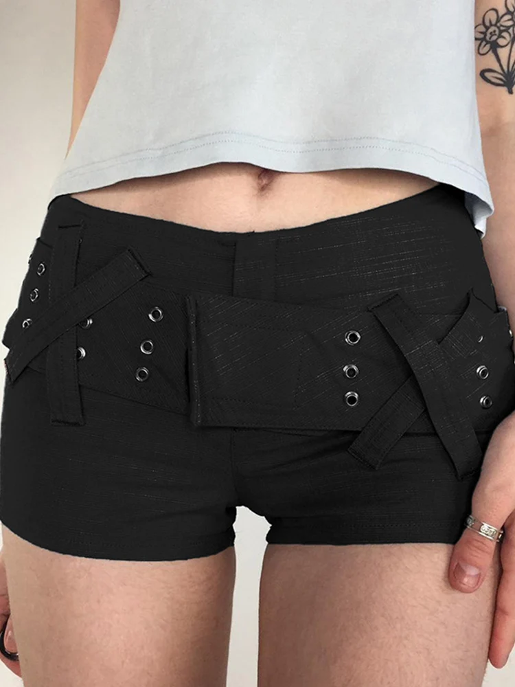 

Шорты женские черные в стиле Харадзюку, Готическая темная уличная одежда, сексуальные короткие в стиле киберпанк с низкой талией, колледжа, 2023