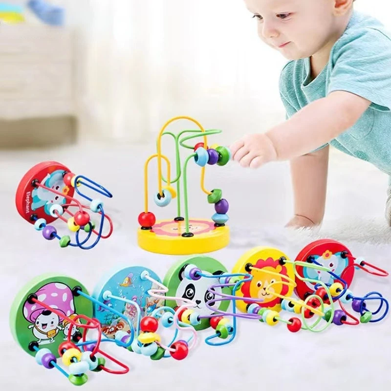 

Mini Montessori Wooden Toys Kids Circles Bead Wire Maze Roller Coaster Toddler Early Educational Puzzles Toy for Children infant