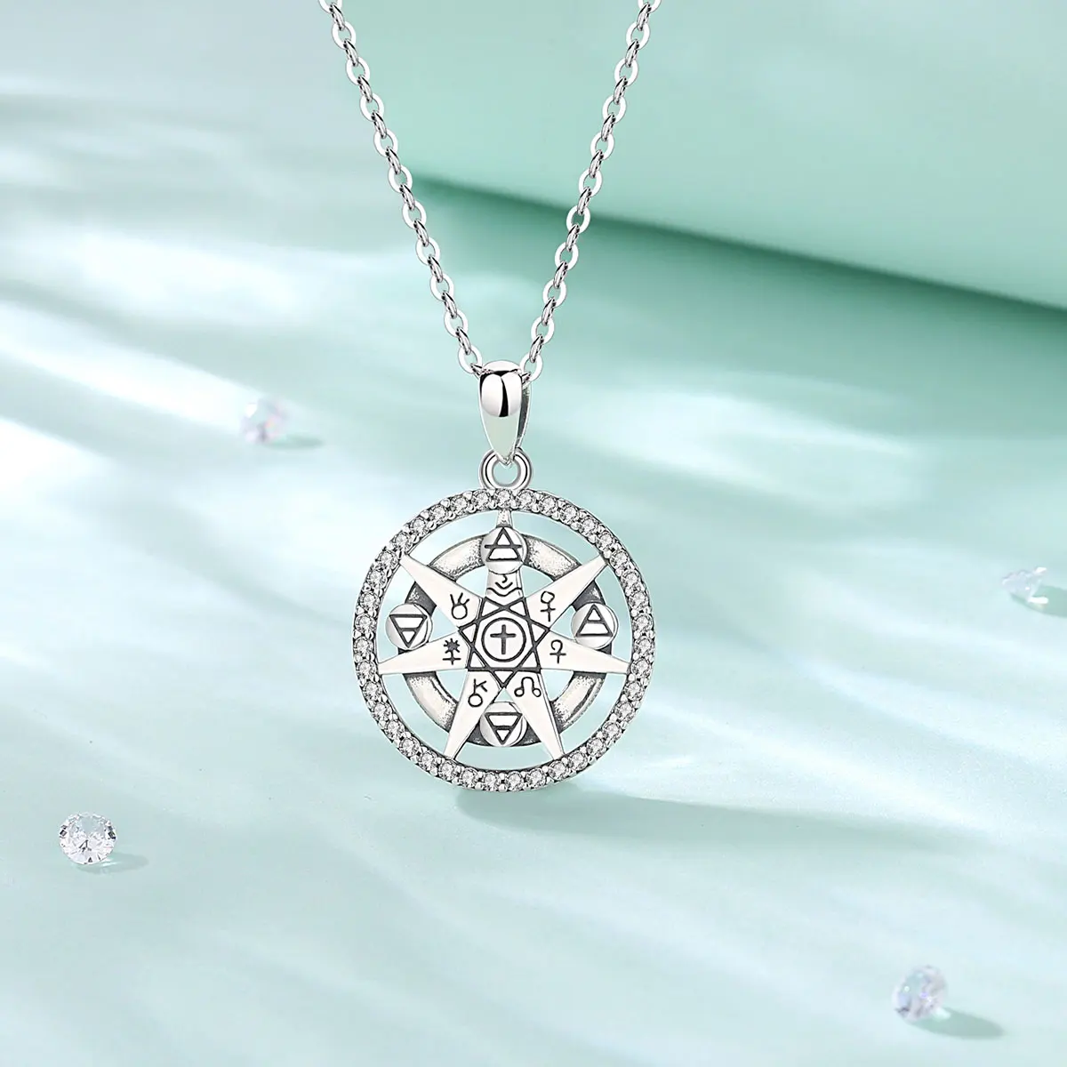 EUDORA 925 Серебряное ожерелье Алхимическая пятиконечная звезда Рун Амулет Хранительный Подвеска Ювелирные изделия для мужчин и женщин Подарок.