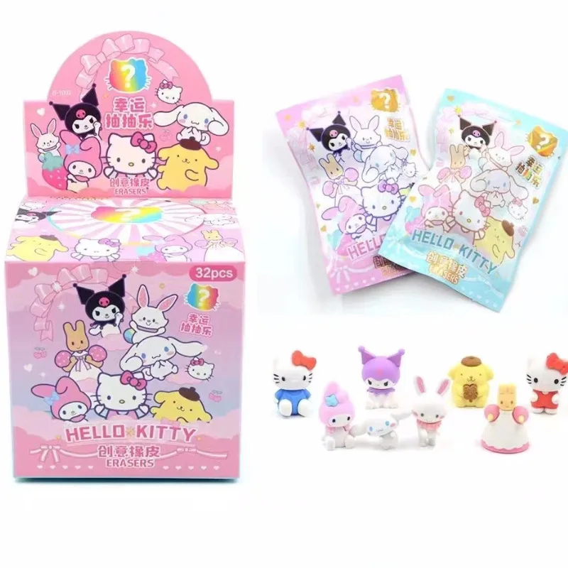 

32pcs/set Anime Pokemon/Hello Kitty Diy Cartoon Sanrio Pencil Eraser Action Figure Pikachu Student Articles Stationery Kids Gift