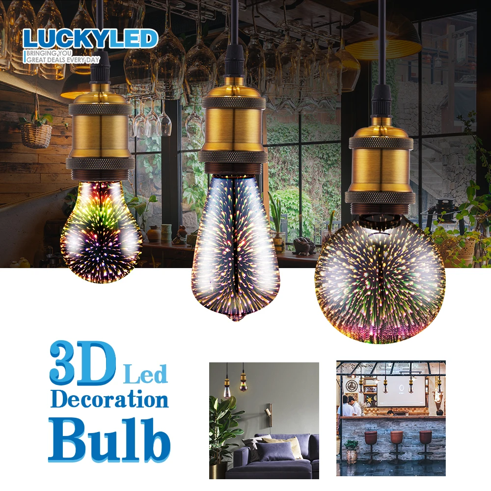 Светодиодная 3D декоративная Праздничная лампа E27 220 В 110 A60 ST64 G80 G95 G125 светильник