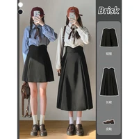 college preppy style pleated skirt womens 2022 spring elastic high waist covering flesh a line skirt fat mm thin pleated skirt