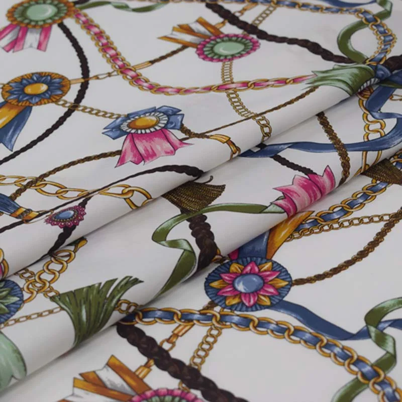 

Новая хлопковая модная ткань с цифровой печатью, белая цепочка, одежда в китайском стиле, рубашка, платье ручной работы, ткань для шитья «сде...