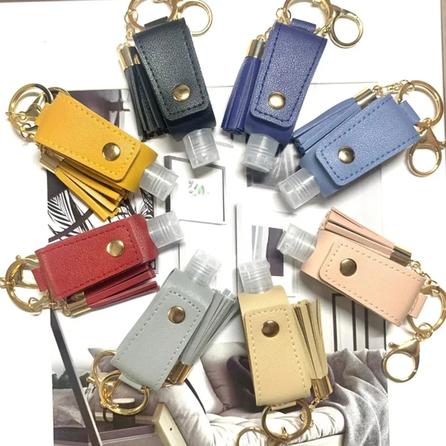 

New Design PU Leather Tassel Hand Sanitizer Holder Removable Sanitizer Keychain Safety Back to School Travel Portable Accessory