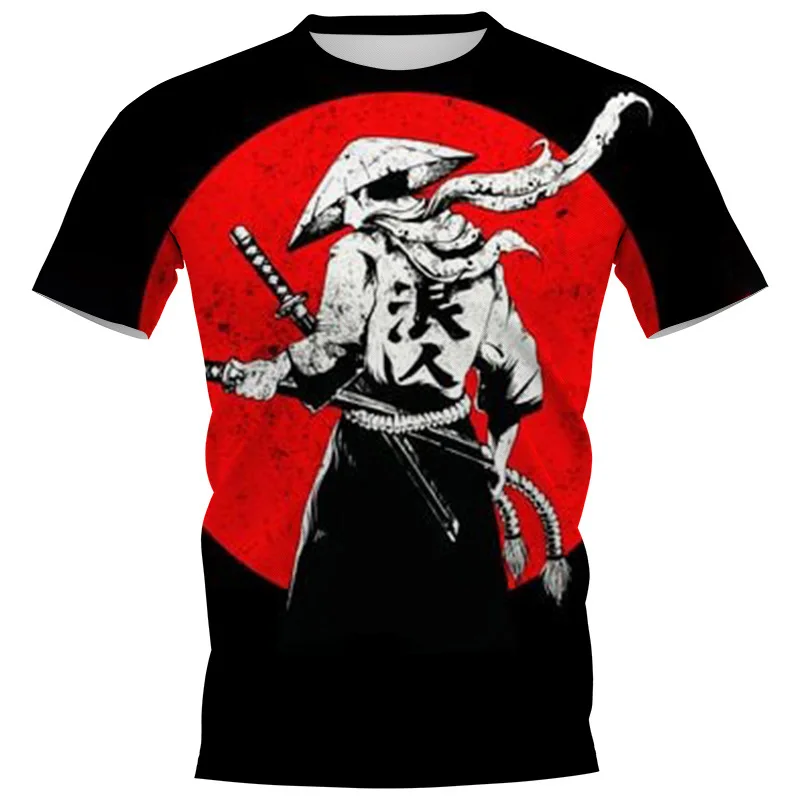 

Japanese Sakura Samurai Print Men's T-Shirt Anime Clothes Men's Clothing Streetwear Round Neck Short Sleeve Casual Top