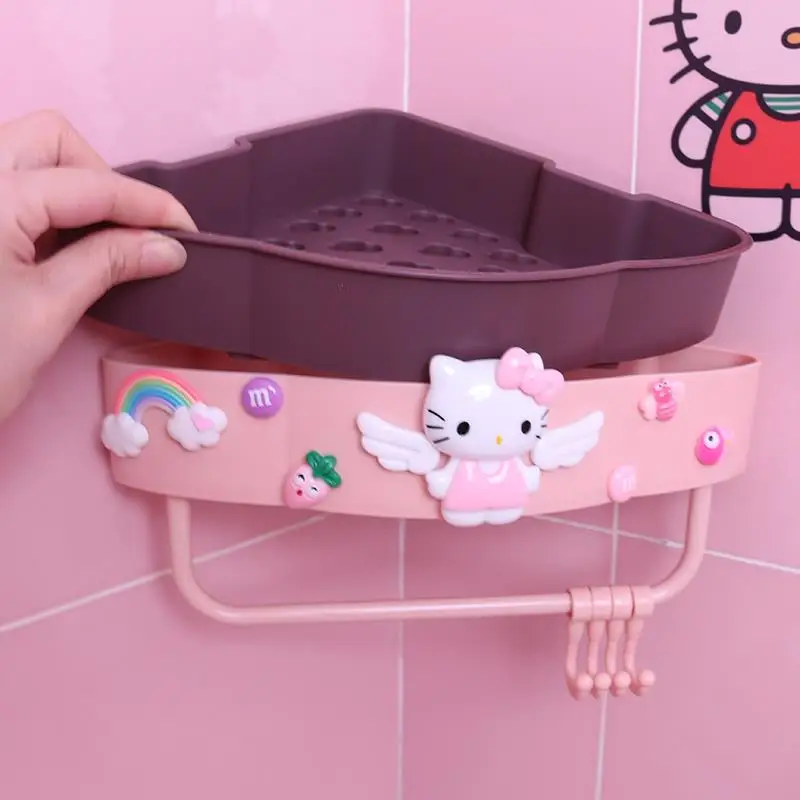 

Hello Kitty bathroom Bathroom storage rack cute hook perforation-free wall hanging plastic