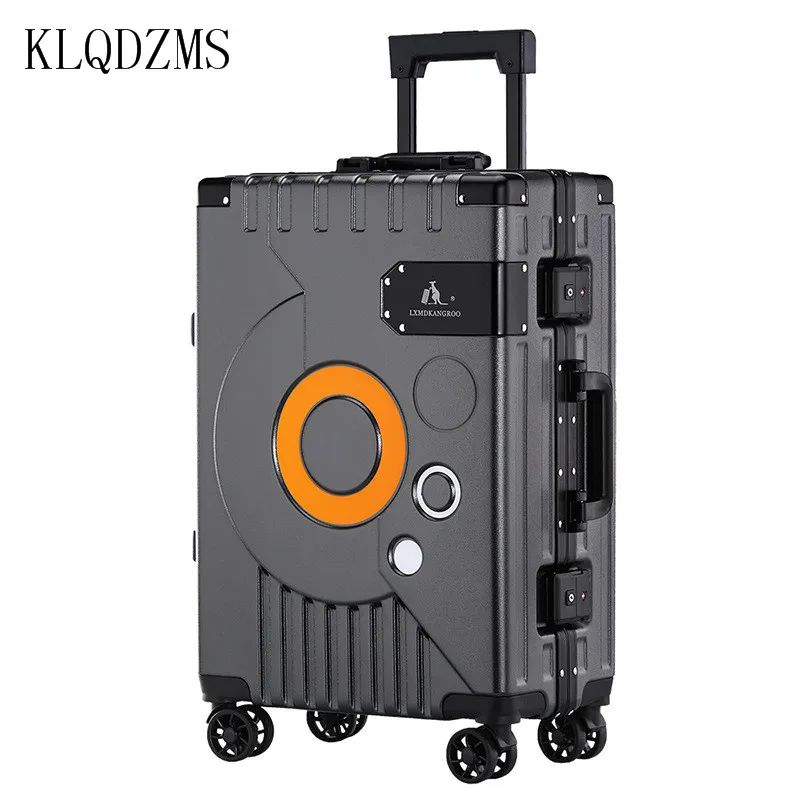 KLQDZMS Fashion Round Design Trolley Case 20 Inch Aluminum Frame Mute Boarding Case 26 Inch Good Storage Suitcase 22 