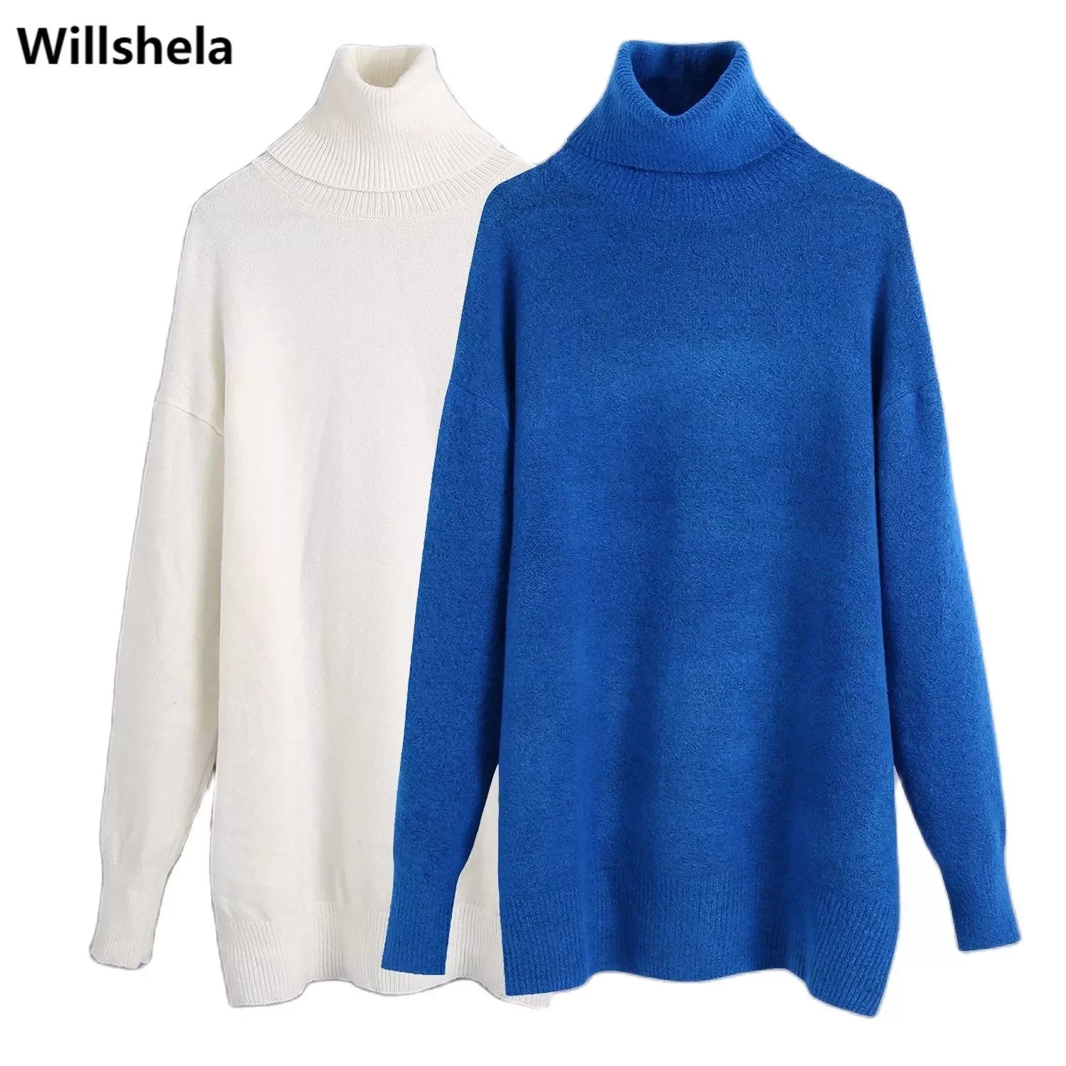 

Willshela Women Fashion Oversized Knit Sweater Top Long Sleeves High Neck Casual Woman Loose Knitted Sweaters Pullover Chic Tops