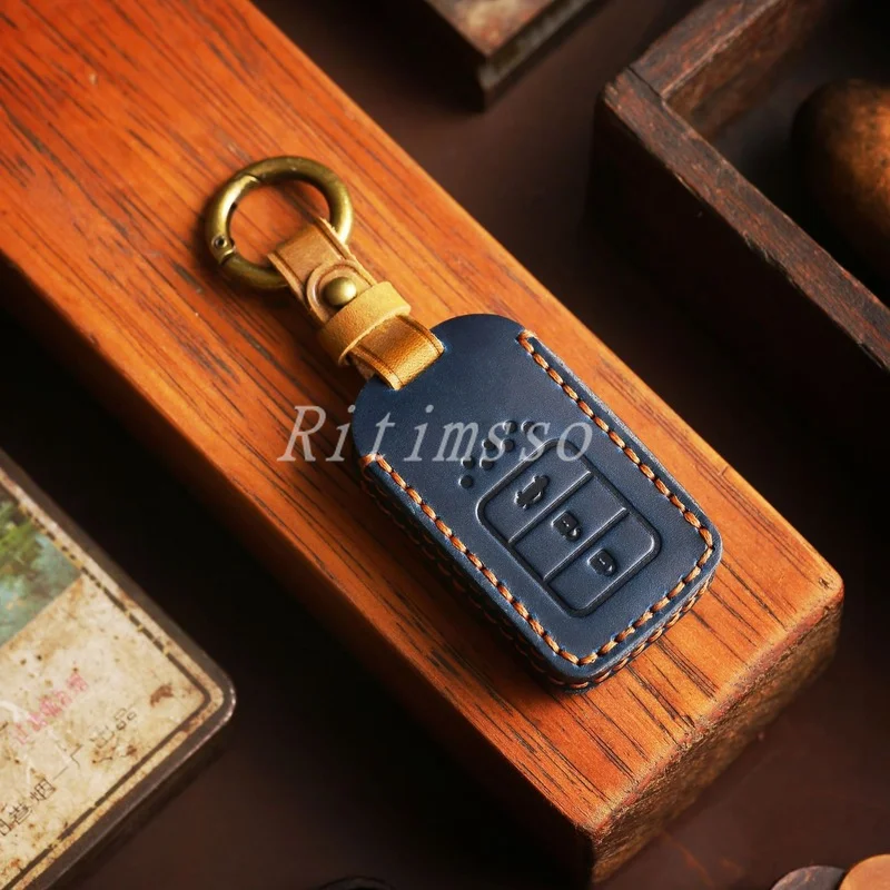 

Чехол ручной работы из натуральной кожи для автомобильных ключей, полная обложка для Honda Vezel Civic, чехол Pilot Accord Jazz Jade Crider Odyssey