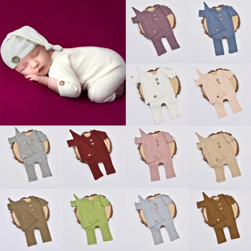 ❤️Newborn Photography Clothing Knot Hat+Jumpsuits 2Pcs/set Baby Photo Props Accessories Studio Shoot Clothes Outfits Fotografia