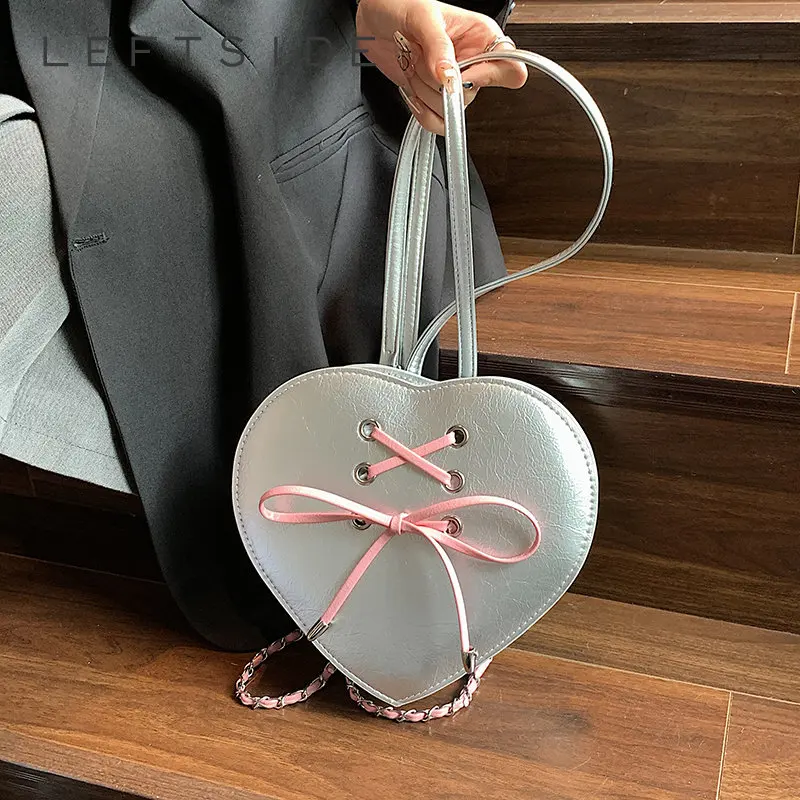 

Симпатичные сумки через плечо в форме сердца с бантом для женщин 2023 Y2K Стиль искусственная кожа мини телефон сумка через плечо женские кошел...