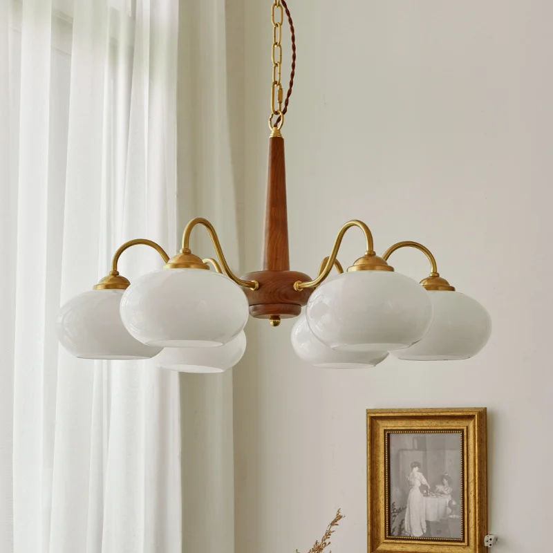 

LED Modern Nordic Living Room Chandelier Retro French Solid Wood Dining Bedroom Light Fixtures Interior Ceiling
