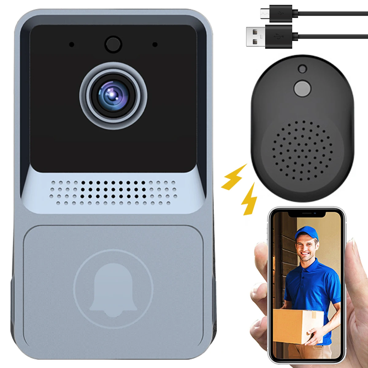 

Беспроводной видеозвонок, умный дверной звонок с камерой на 800 мА · ч, Wi-Fi, Визуальный дверной звонок с кольцевым звонком, широкоугольная защита на 100 °