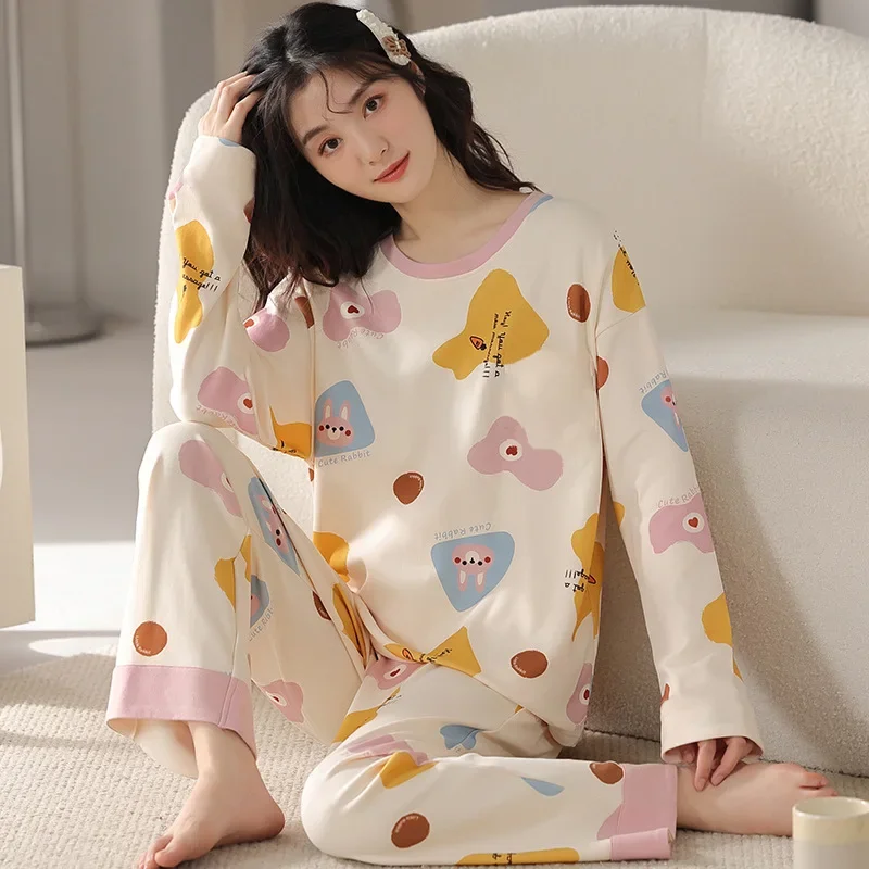 Women's New Two-Piece Pajamas Spring And Autumn Homewear Long-Sleeved College Style Leisure Suit