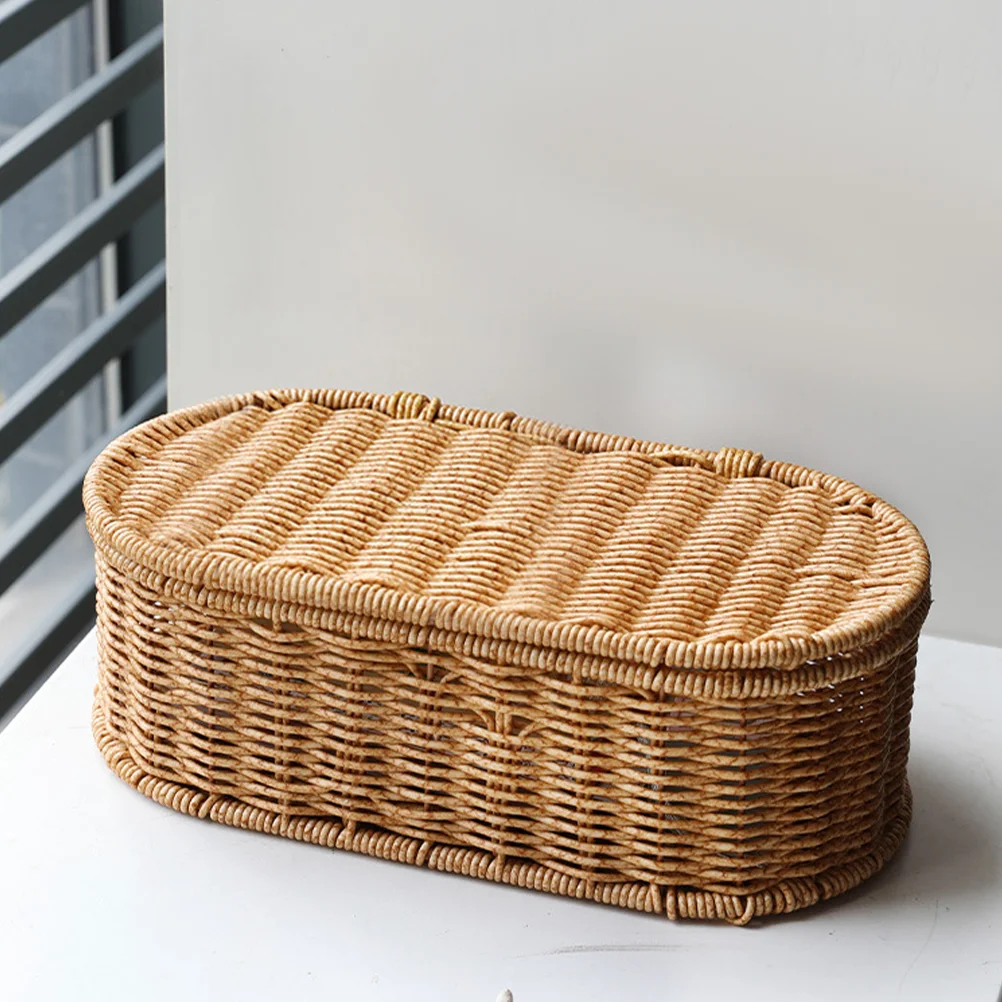 

Rattan Storage Box Living Toom Decore Woven Organizer Toy Basket Iron Sundries Decorative Fruit Baskets