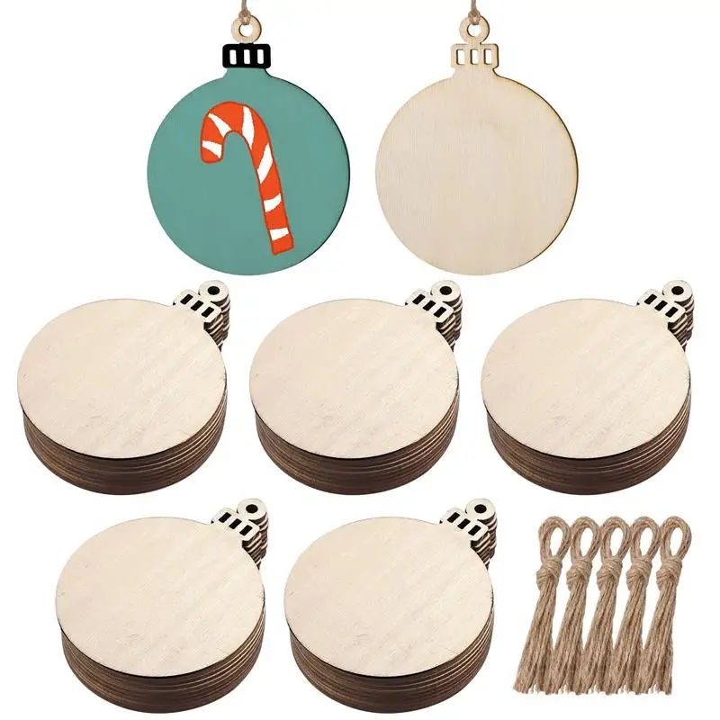 

50 Pcs Christmas Wood Circles Christmas Round Ornaments Unfinished Christmas Ornaments Unfinished Wooden Christmas Ornaments
