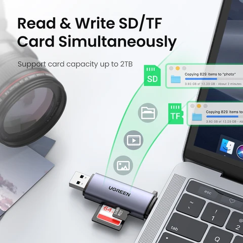UGREEN Кардридер USB 3.0 & USB C для SD, Micro SD, TF
