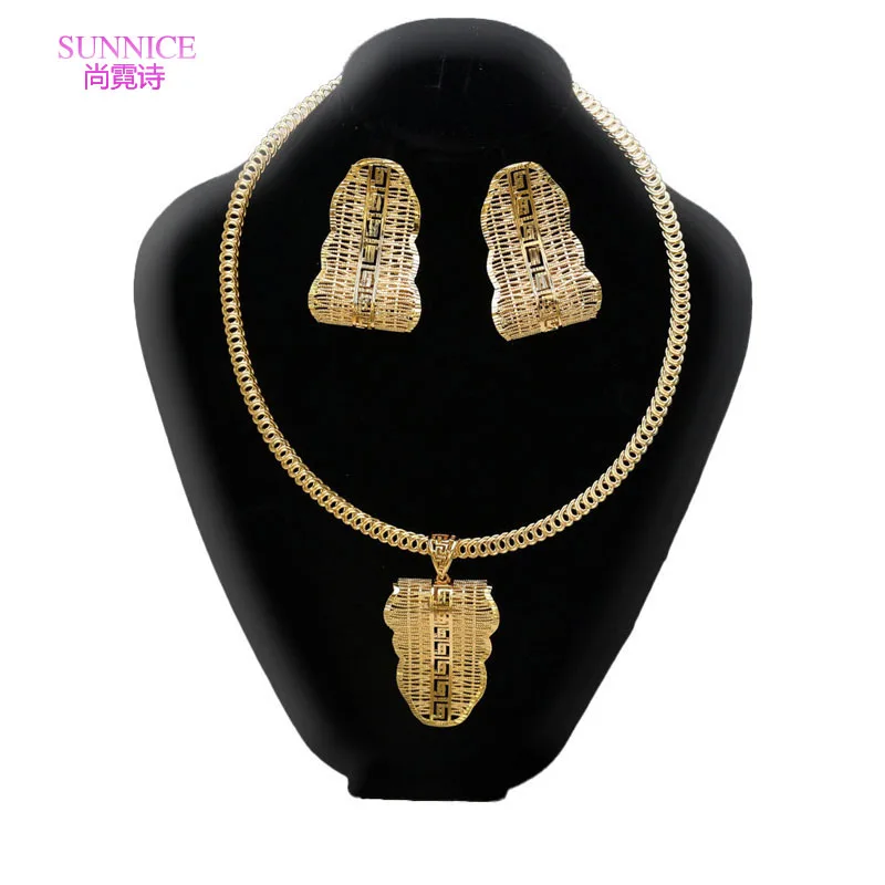 

SUNNICE Dubai 18k Gold Plated Jewelry Set For Women African Party Gift Fashion Earrings Necklace Sets African Big Jewelry