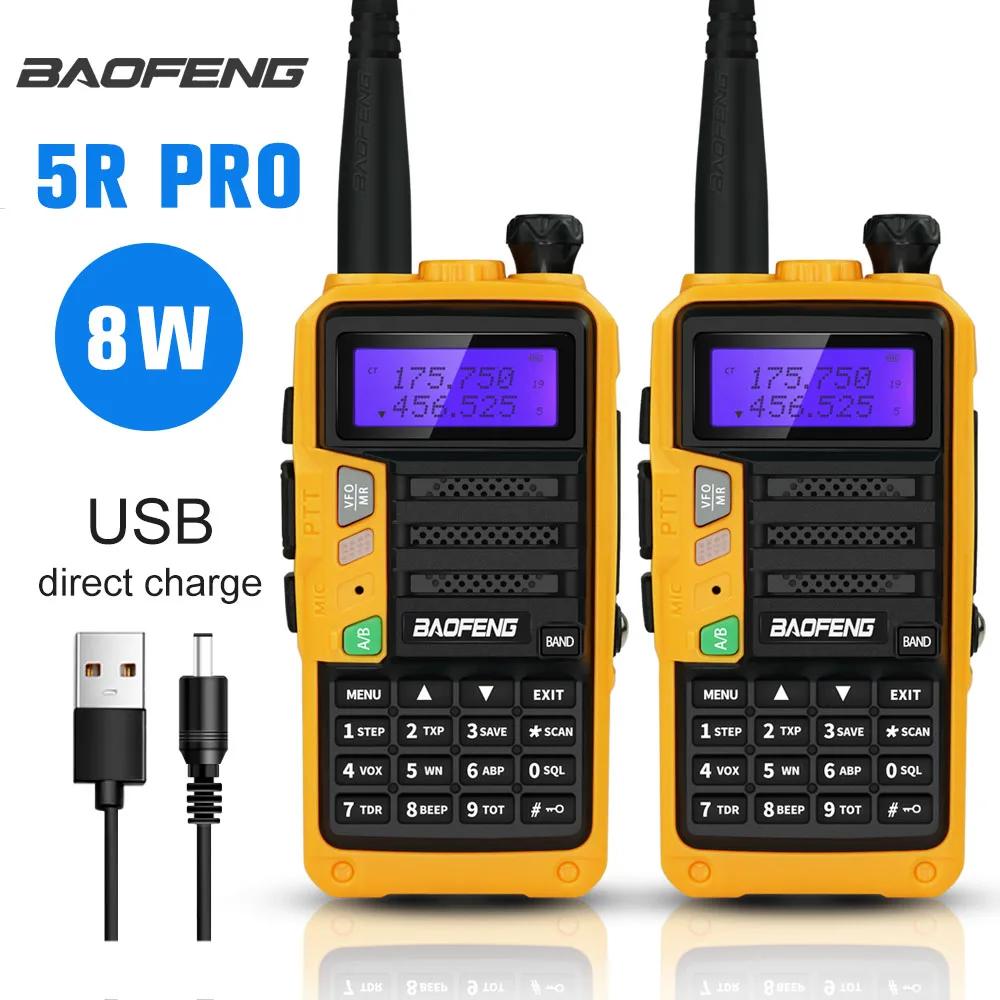 Original Baofeng Tri-band Walkie Talkie UV-5R Pro 220-260MHz Portable Ham Radio FM Transceiver Two-way Radio Station