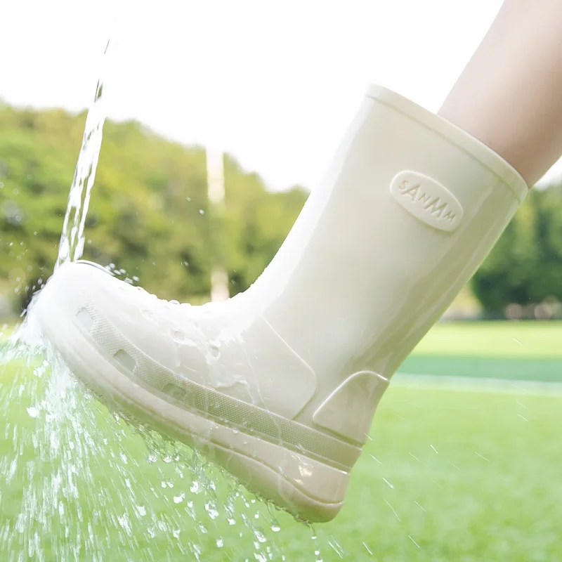 

Rain Boots Women Waterproof Kitchen Car Wash Work Non-slip Mid-Calf Water Boots Antiskid Wear-Resistant Thickened Women Shoes