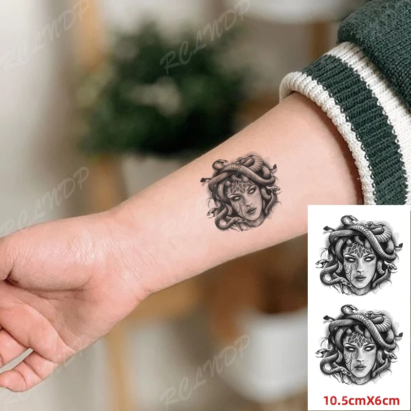 Водостойкая Временная тату-наклейка сексуальная девушка медуза змея волосы руки