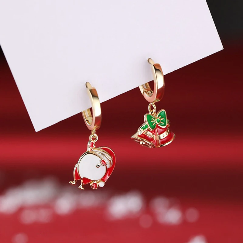 

925 Sterling Silver Needle Santa Claus Pendant Hoop Earrings for Women Happy New Year Personality Earrings Joyful Gift Jewelry