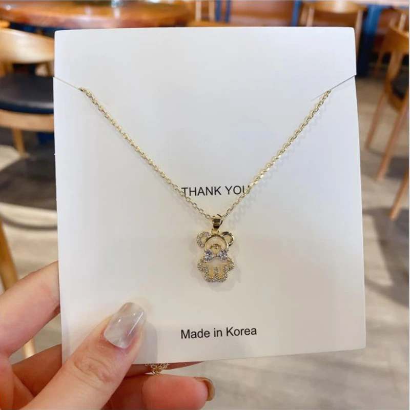 

Creative Simple Little Bear Pendant Zircon Necklace for Women Couples Korean Fashion Party Jewelry Make Girl Gift Wholesale