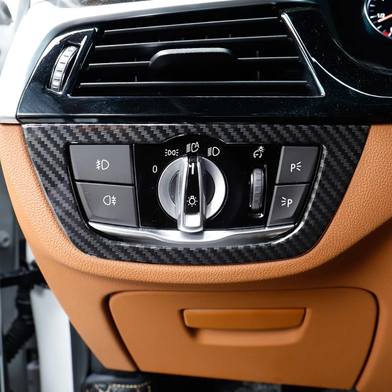 

Кнопки переключателя автомобильных фар из углеродного волокна, декоративная рамка, наклейка, отделка для BMW G30 5 серии 2017-21, автомобильные ак...