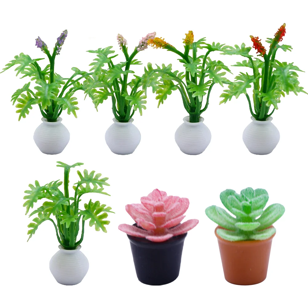 

7 Pcs Artificial Bonsai Mini Model Desktop Decor Miniature Garden Potted Plants Flowers House