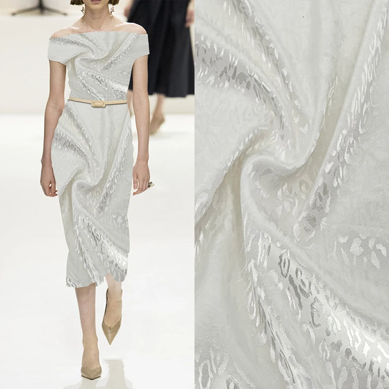 

Жаккардовая ткань с белым леопардовым принтом, ширина 57 дюймов, для свадебного платья, Ципао, шарфа, рукоделия