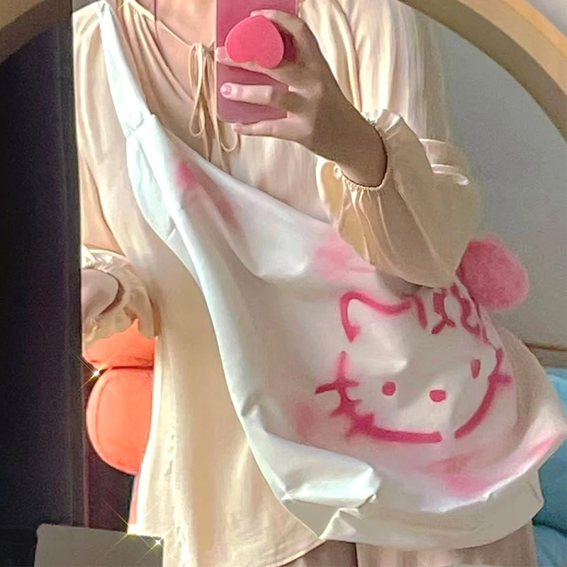 

Y2K сумка-мессенджер Hellokitty Sanrio аниме мультфильм ручная роспись горячая девушка кавайная Девочка Сердце большая емкость Портативная сумка через плечо