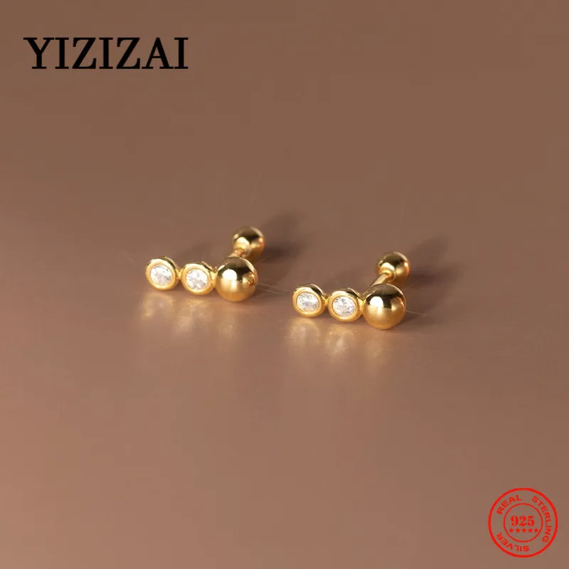 

YIZIZAI 925 Sterling Silver Korean Version Simple Round Ball Pave Crystal Screw Stud Earrings Fashion Women Temperament Jewelry