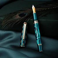 hongdian n7 resin piston fountain pen beautiful green gray peacock totem cap eff 0 40 5mm smooth writing office gift ink pen