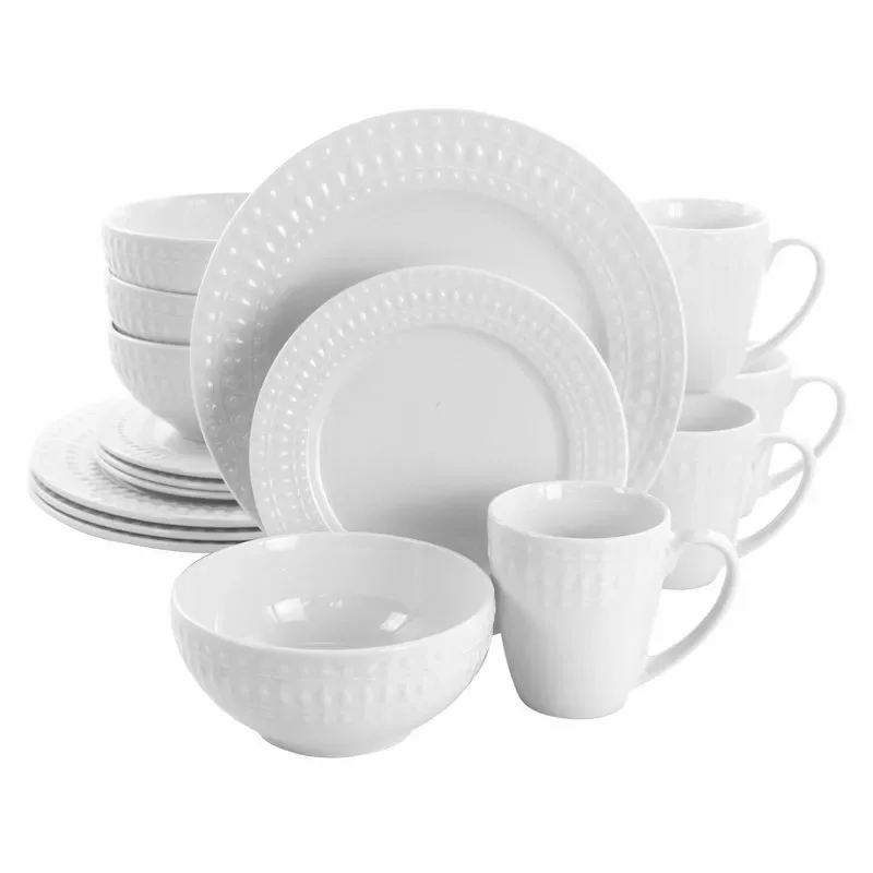 

Cara 16 Piece Round Porcelain Dinnerware Set in White Health and Safety Tableware