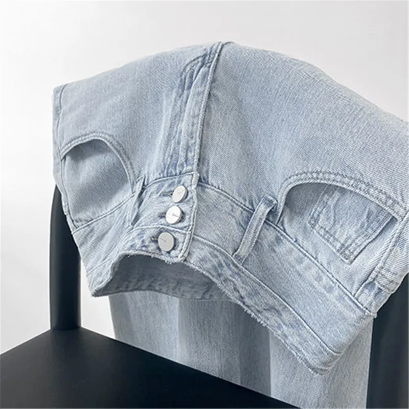 

High Waist Jeans Women's Spring Summer New Solid Color Button Pocket Loose Trousers Simple Straight Pants Female Clothing ZM206