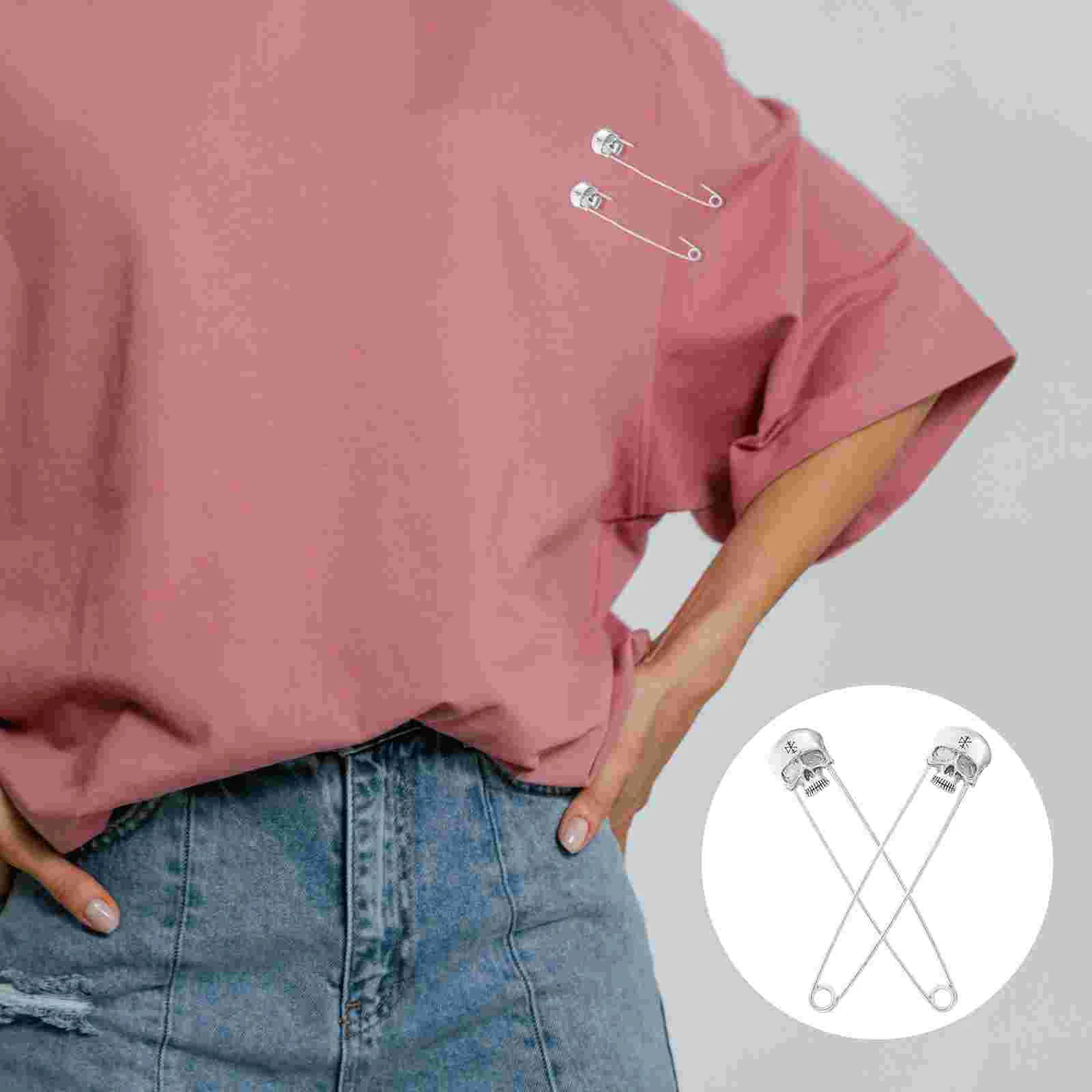 

2 PCS Clothes Pin Punk Buckle Scarf Lapel Manual Charms Alloy Retro Safety