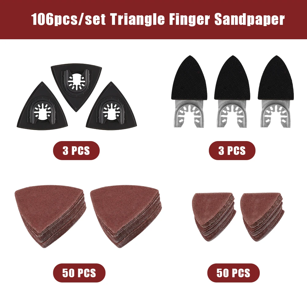 

106pcs/set Multitool Clean Professional Durable Wood Plaster Finishing Sanding Pad Detail Home Triangle Finger Oscillating Tool