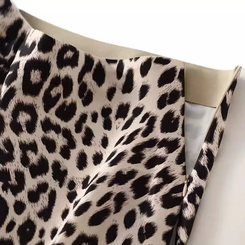 Женская атласная юбка с леопардовым принтом длинная из искусственного шелка