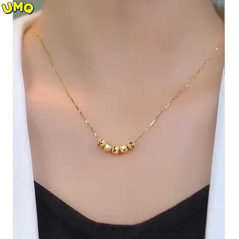 

24k Pure Gold Necklace New Gold Transfer Bead Pendant Women's 999 Full Gold Authentic Clavicle Chain 3d Hard Gold Set Chain