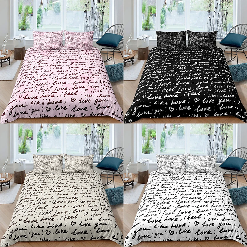 

Bedding Set Luxury 3D Love Heart Print 2/3Pcs Kids Aldult Comfortable Duvet Cover Pillowcase Home Textile Single/Queen/King Size