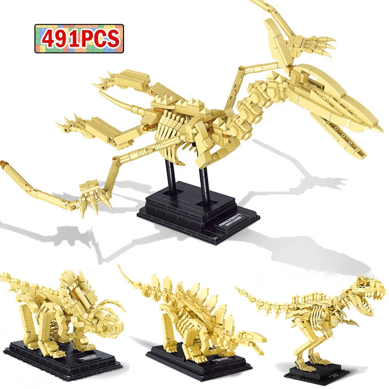 

491pcs Jurassic Dinosaur Tyrannosaurus Rex World Dino Museum Fossils Skeleton Building Blocks Triceratops Bricks Toys for Kids