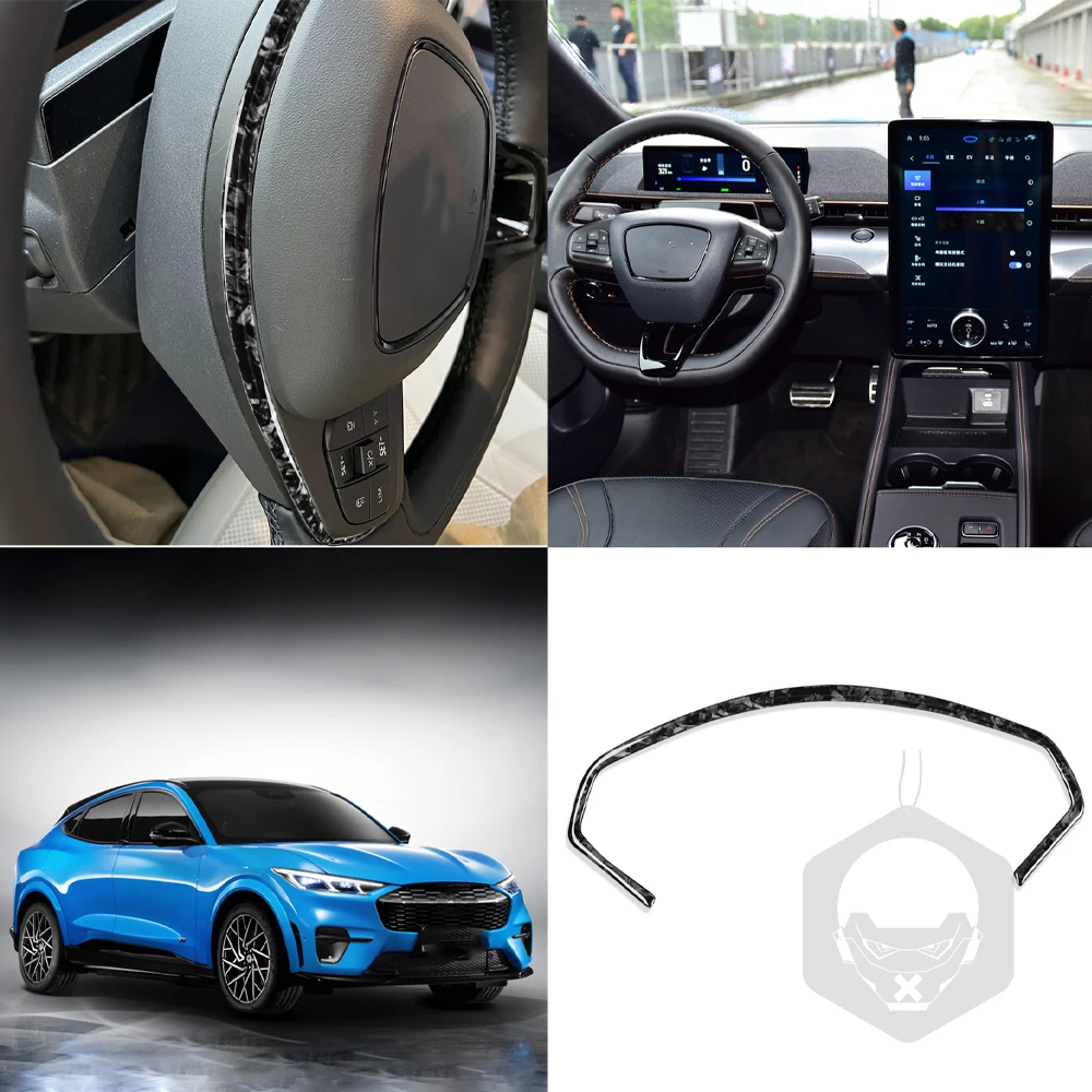 

Декоративный чехол на руль для Mustang Mach E 2021, отделка, наклейка, аксессуары для салона автомобиля, кованое углеродное волокно