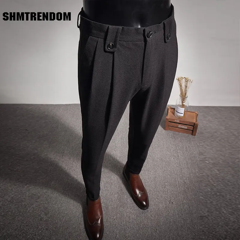 

2023 Business Dress Pants Fashion Folds Casual Slim Fit Wedding Office Social Suit Pants Streetwear Trousers Costume Homme 28-36